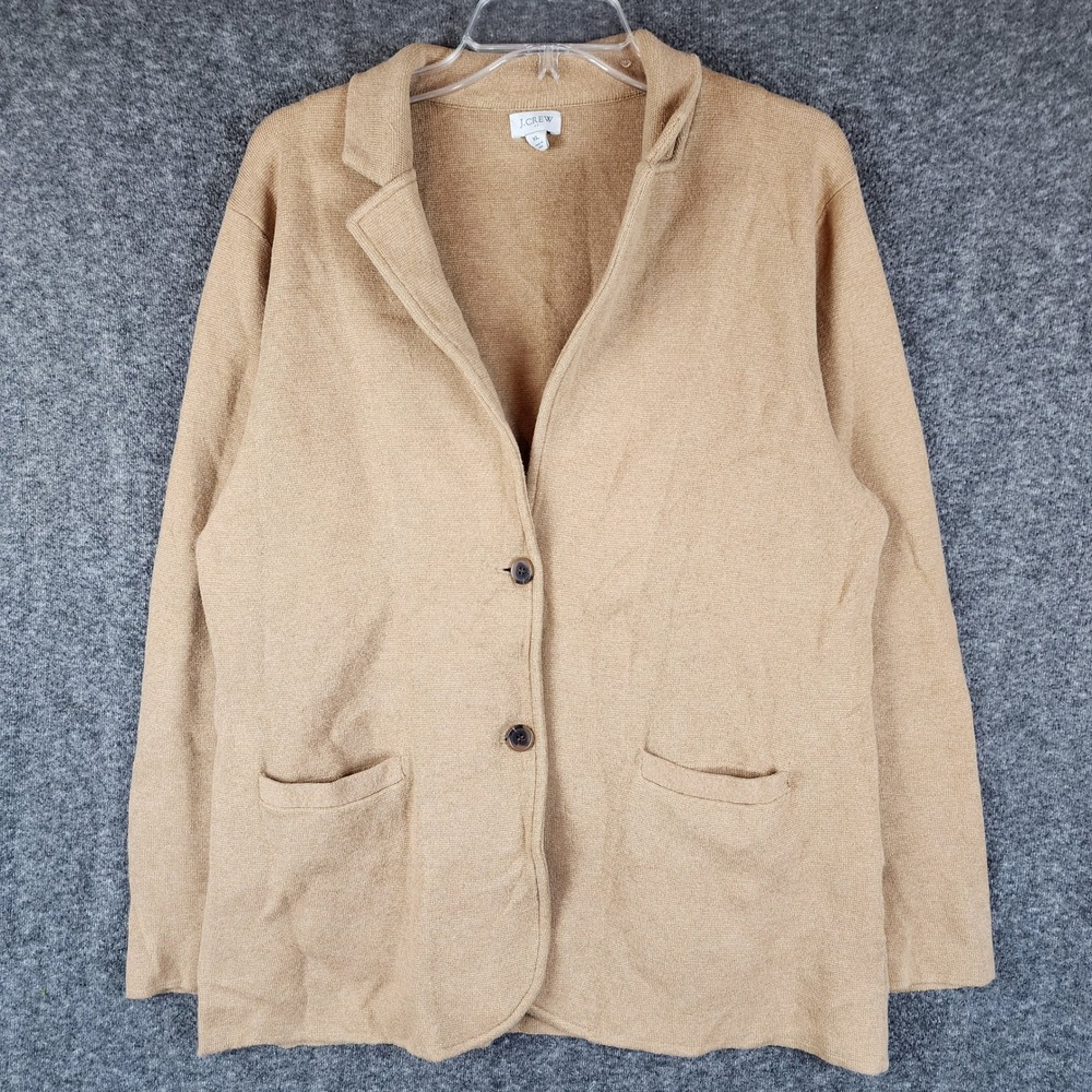 J.Crew Blazer Cardigan Womens XL Re-Imagined Camel Tan Cotton Knit EUC
